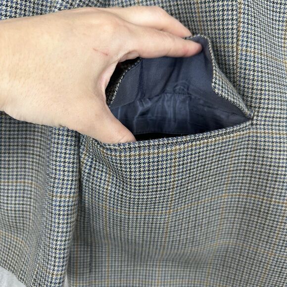 Vtg Ralph Lauren Blazer Men 42R Silk Wool Blue Houndstooth 3-Button Suit Jacket - Picture 6 of 13